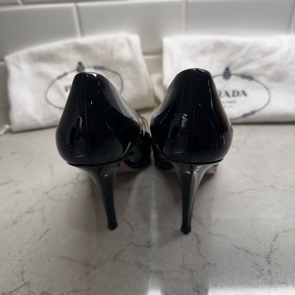 Prada Patent Leather Black Peep Toe Heels - Picture 3 of 5